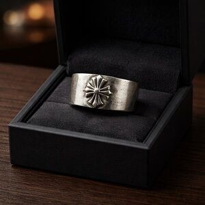 Men’s Floral Chopper Iron Cross Band 925 Silver Ring